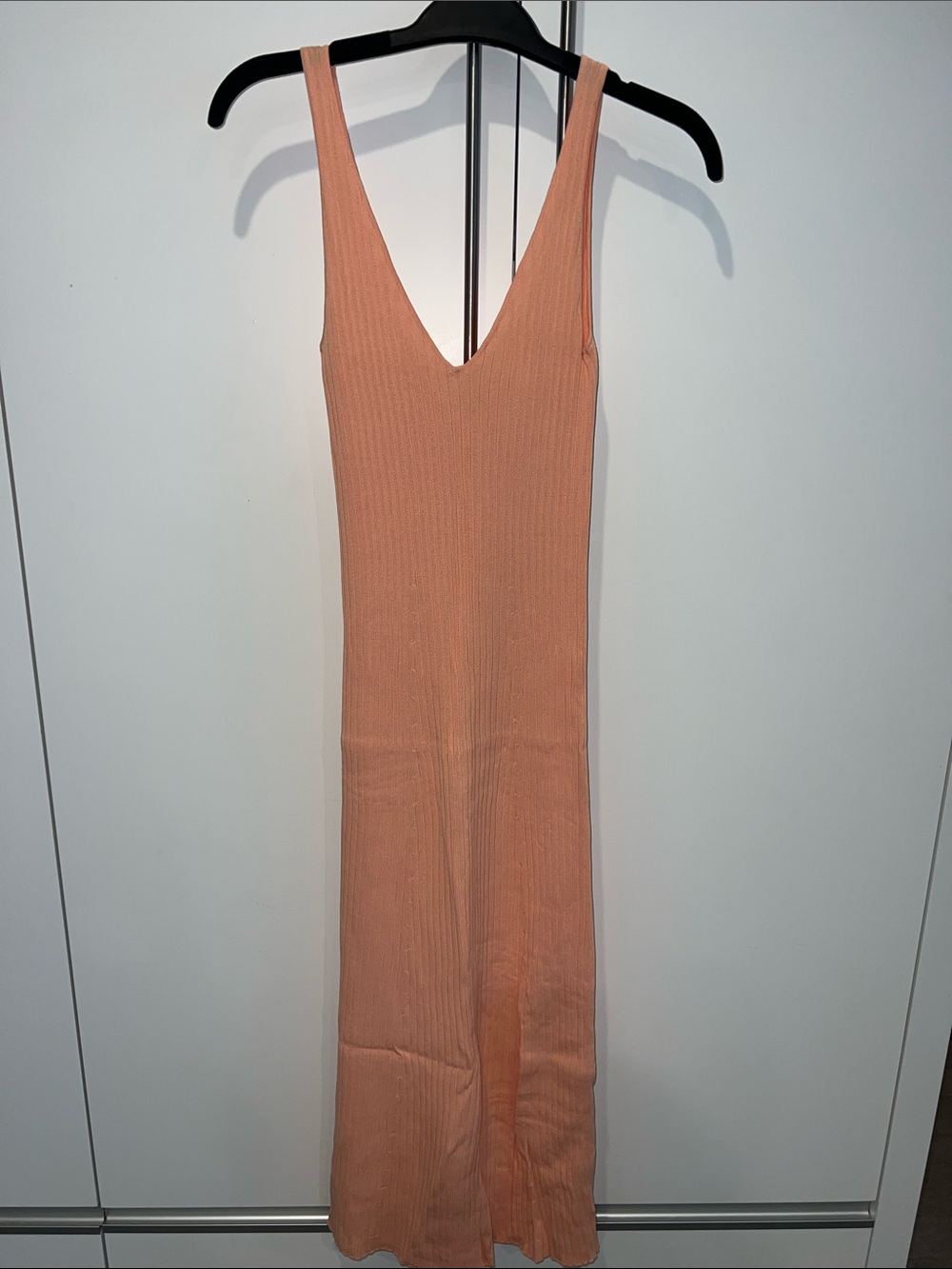 Sleeveless Ribbed Maxi Dress in Peach